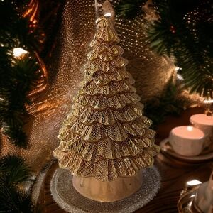 Vintage Christmas Tree Gold Candle Wax Textured Holiday Winter Vignette Xmas MCM